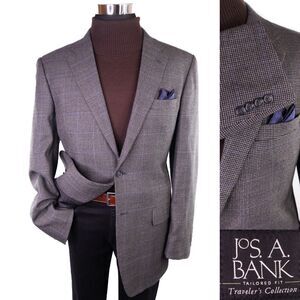 Jos. A. Bank Traveler Collection Tailored Fit Blazer Sport Coat 43L Houndstooth